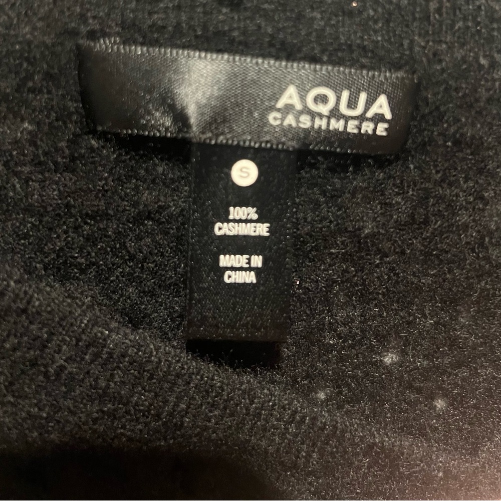 Aqua Cashmere Knit Crocheted Crewneck Sweater Black Long Sleeves Sexy Cutout